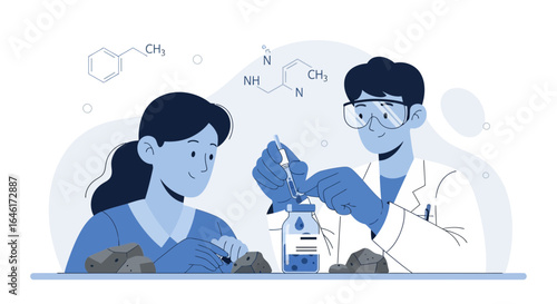 Scientists Exploring Geology Discoveries With Chemical And Mineral Experiment Research