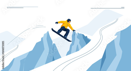 Snowboarder performing jump in the mountains showcasing winter sports vector illustration adventure and freedom