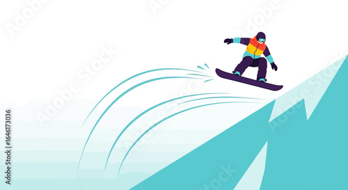 Snowboarder Making Jump From Mountain Slope During Winter Season Activity