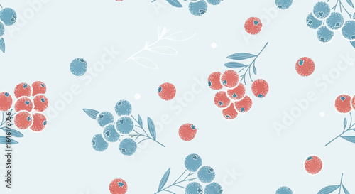 Seamless Pattern Design Featuring Blueberries and Red Berries On Light Background