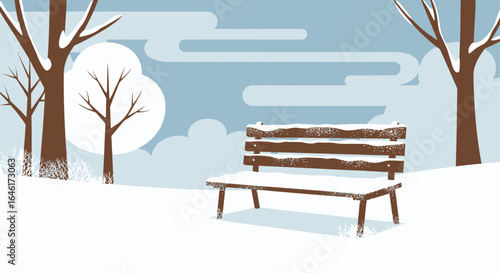 Snowy Bench In Winter Solitude Outdoor Scene Illustration Simple Design