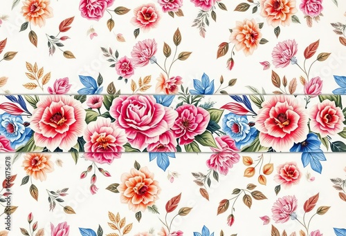 Strips of floral wallpaper, ready for installation,  wallcovering,  paste
