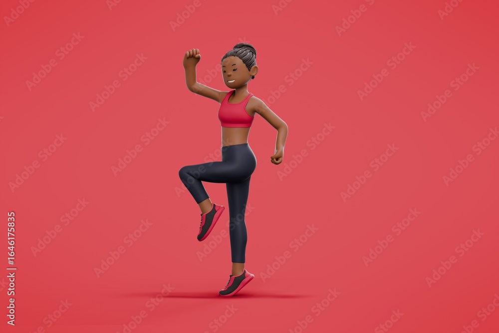 Obraz premium 3d rendering of african sport woman character do walking while smiling with the background