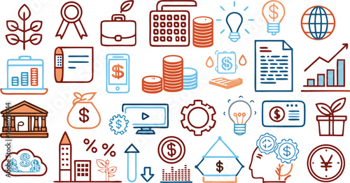 Business and financial icons with growth and investment themes