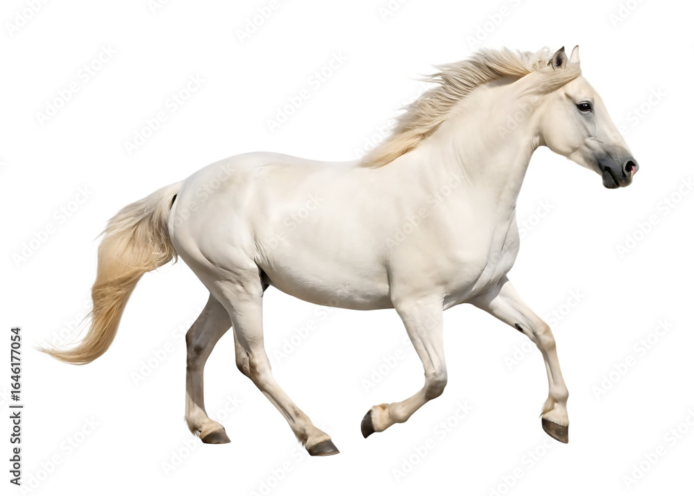 Obraz premium Majestic white horse running isolated on a transparent background
