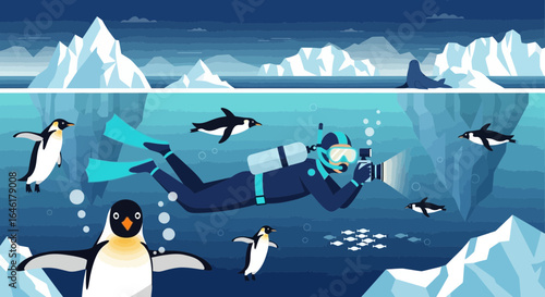 Underwater Adventure: A Diver's Encounter with Penguins and Arctic Wildlife