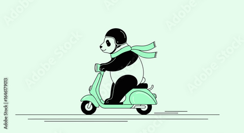Stylish Panda Adventures On A Motor Scooter With Scarf And Helmet Cartoon