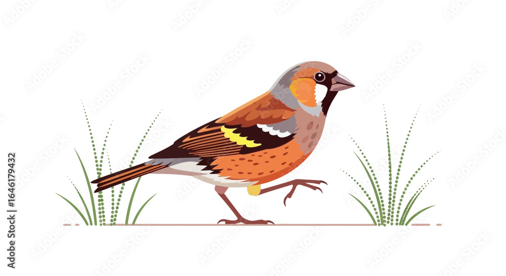 Obraz premium Vector illustration of a colorful bird walking on grass creating a whimsical artwork