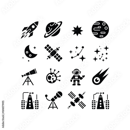 Collection of space and astronomy icons and symbols