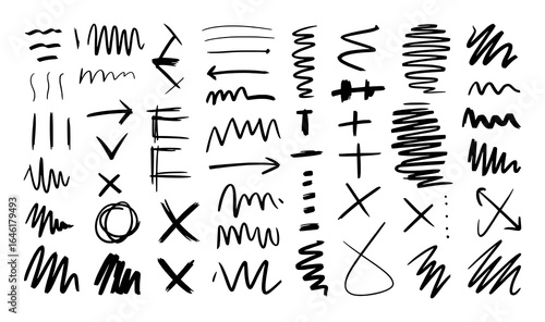 Hand drawn abstract shapes and symbols collection arrow black