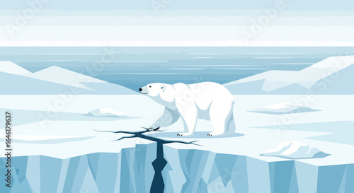 Vector illustration of a polar bear facing the impacts of climate change in the arctic
