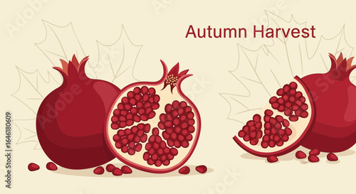 Vibrant Pomegranates In Autumn Displaying Natural Beauty And Healthy Harvest