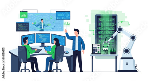 Teamwork in digital transformation and data management, showing collaboration and innovation in tech with data science