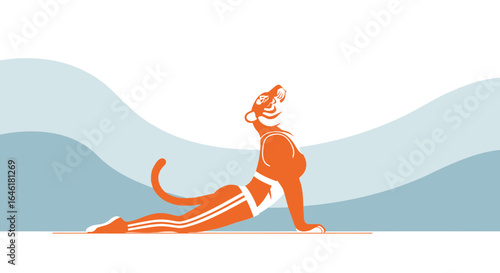 Tiger Doing Yoga Pose Silhouette Orange Tiger Cobra Pose Illustration