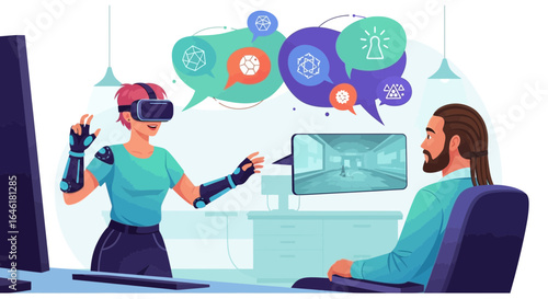 VR Interaction and Collaborative Design Session in a Futuristic Office Setting