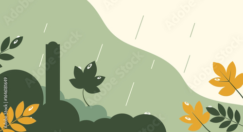 Tranquil rainy season illustrated background with autumnal colors and simple graphics