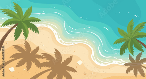 Tropical Beach Paradise with Palm Trees and Azure Waters for Vacation Getaways