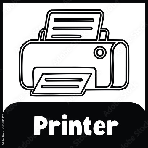 vector illustration of a printer flashcard 4×4 black and white
