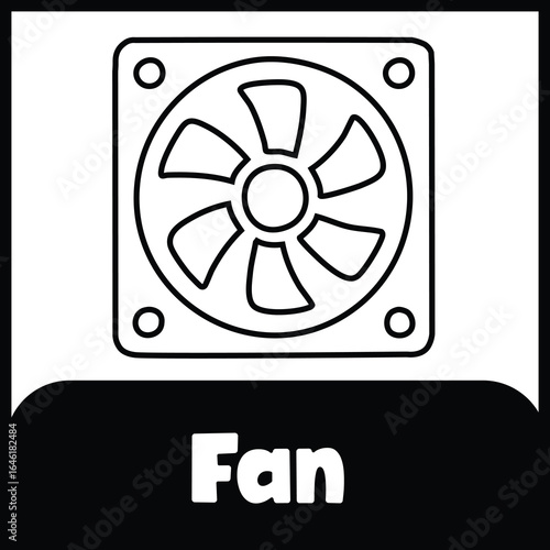Fan vector flashcard 4×4 black and white