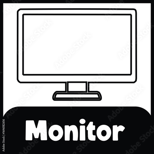computer monitor flashcard 4×4 black and white