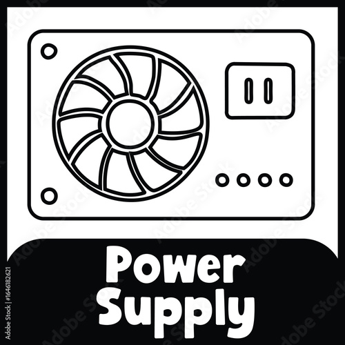 computer power supply flashcard 4×4 black and white