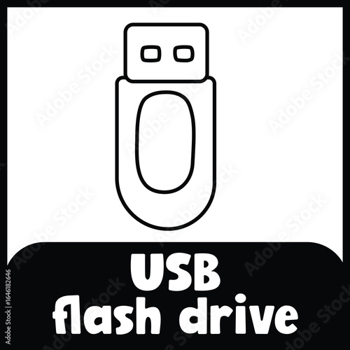 vector illustration of a digital USB flash driver flashcard 4×4 black and white