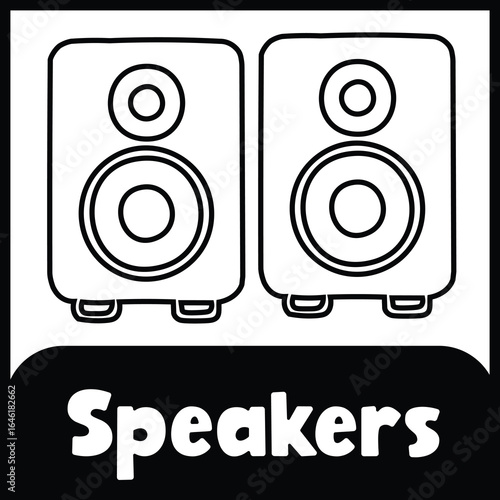 vector illustration of a speaker flashcard 4×4 black and white