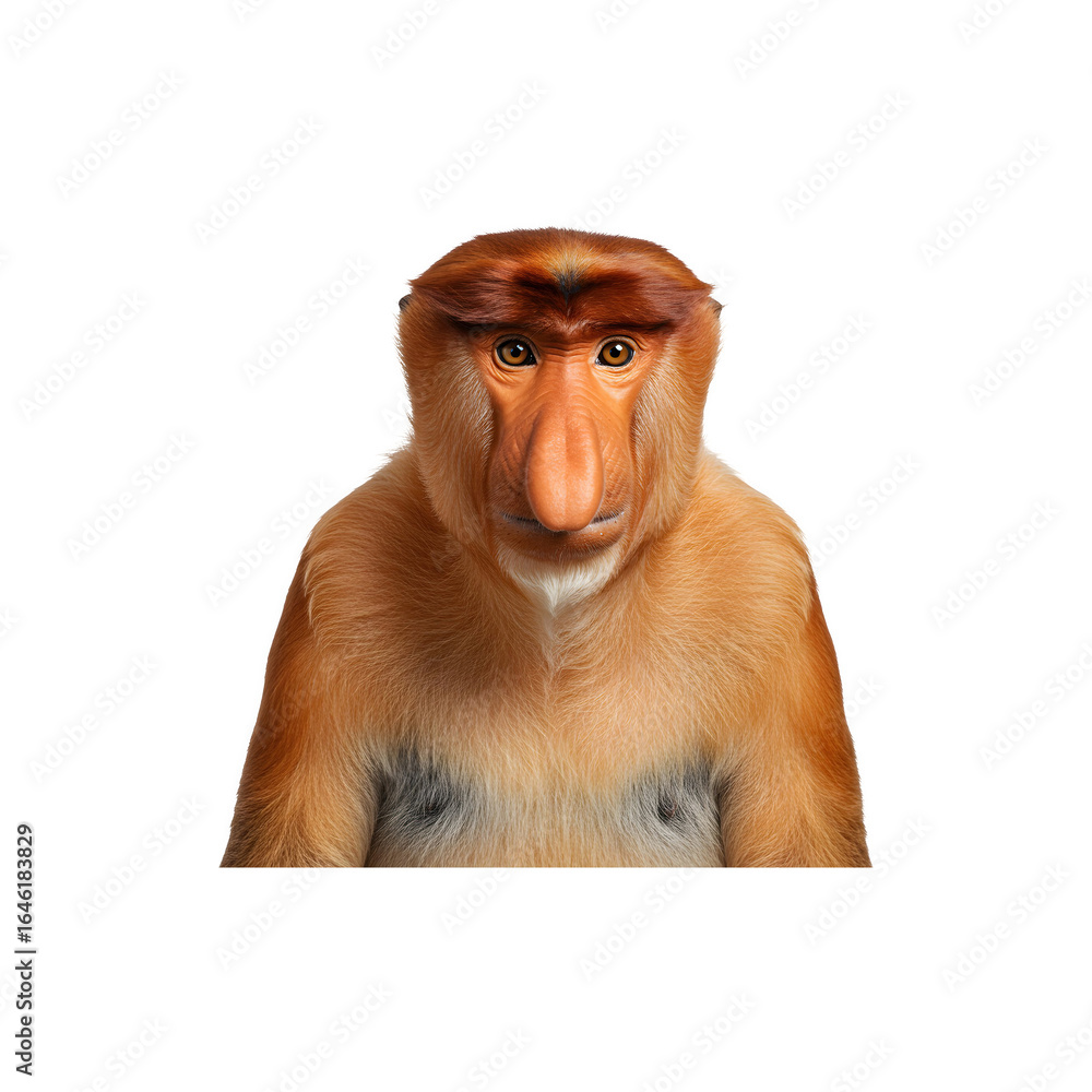 Naklejka premium Funny proboscis monkey with long nose in cute animal portrait