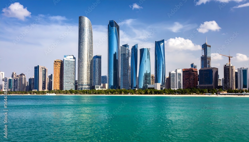 Naklejka premium Modern city skyline on a sunny day