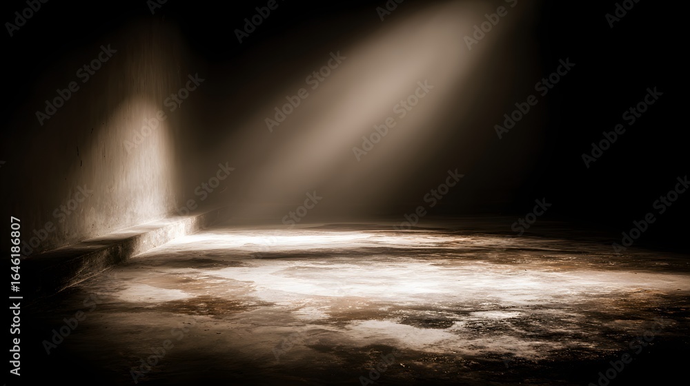 Obraz premium Dramatic spotlight illuminates a textured floor and wall.