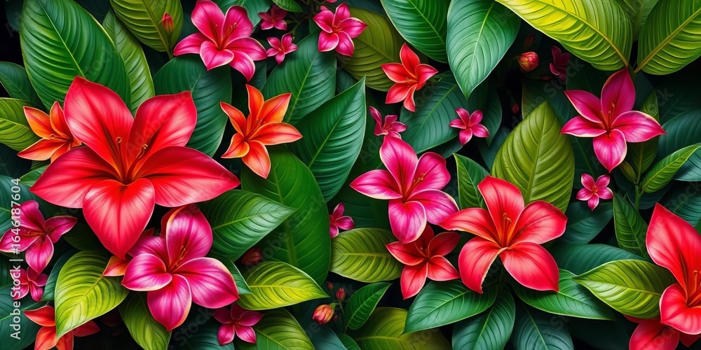 custom made wallpaper toronto digitalVibrant exotic floral background, lush leaves & blooms,   plants,  floral design