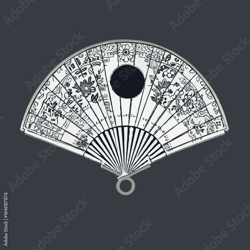 Elegant Decorative Hand Fan Delicate Floral and Geometric Design on a White Background