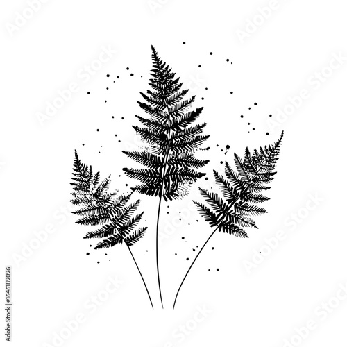 Fern botanical illustration black and white nature drawing plant leaf foliage forest frond greenery art design vector