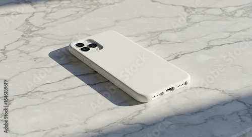 Minimalist White Smartphone Case on White Marble Surface in Natural Sunlight