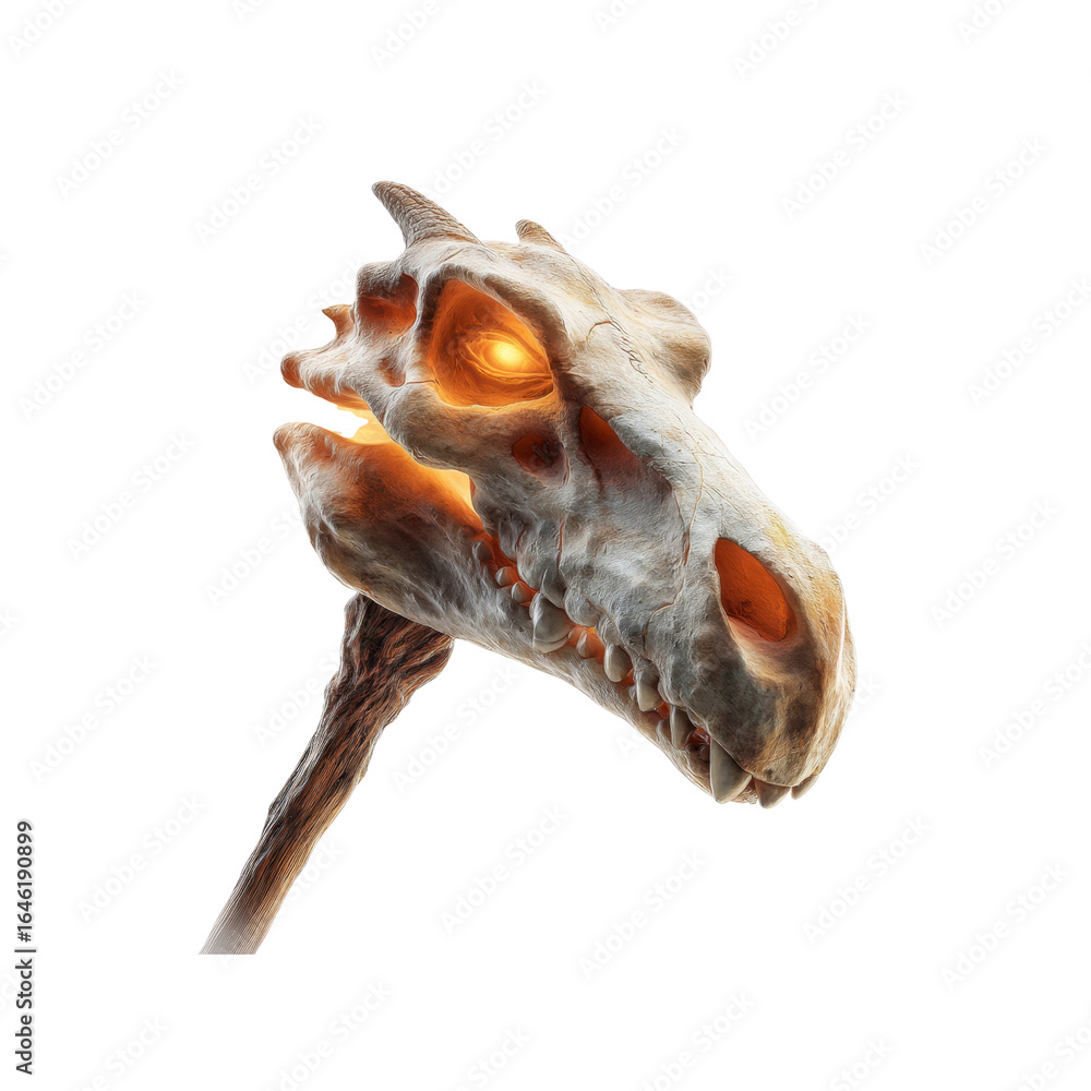 Naklejka premium Glowing Dragon Skull Mace Fantasy Weapon 3D Render