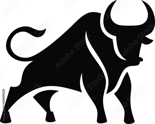 Vector of a bull on a white background.  bull silhouette icon. strength and perseverance symbol Animals.