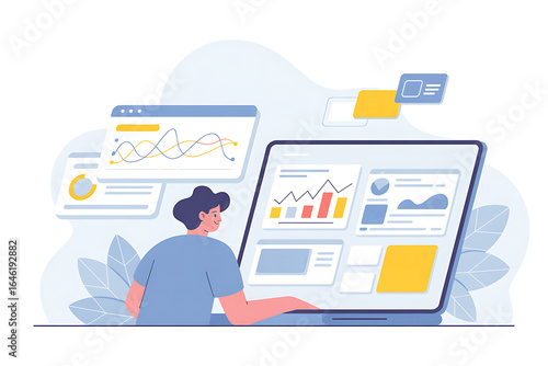 Person analyzing data on a laptop with charts and graphs