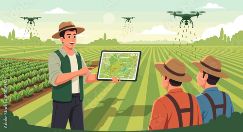 Farmers Use Drone Technology For Precision Agriculture In Vast Fields