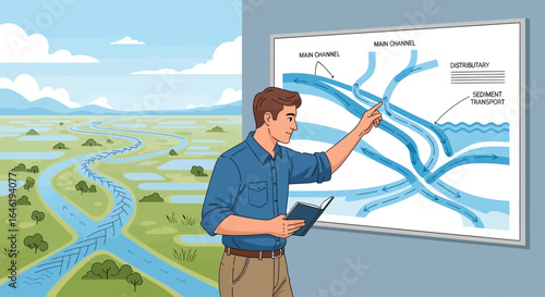 Illustrative River Delta Formation Presented By A Geologist