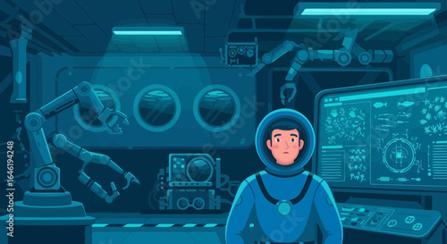 Inside Underwater Laboratory With Marine Biologist Exploring Deep Sea