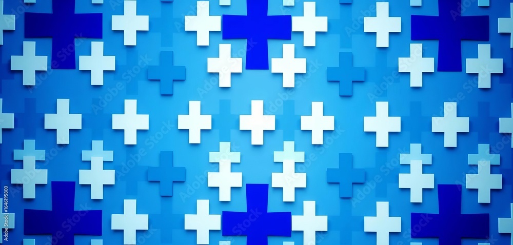 Fototapeta premium Abstract blue and white cross pattern on a healthcare background, poster, banner