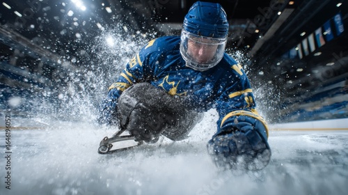 Para Ice Hockey Sled Player from Finland Racing Across the Rink

