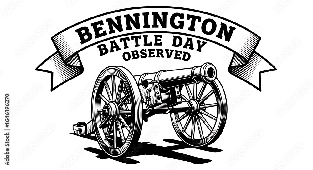 Fototapeta premium Bennington battle day observed with cannon and banner isolated on white background