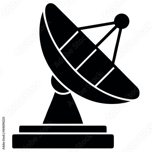 Large satellite dish antenna receiver and transmitter for television and radio transmission flat vector icon 