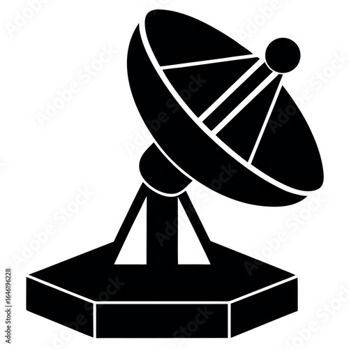 Large satellite dish antenna receiver and transmitter for television and radio transmission flat vector icon 
