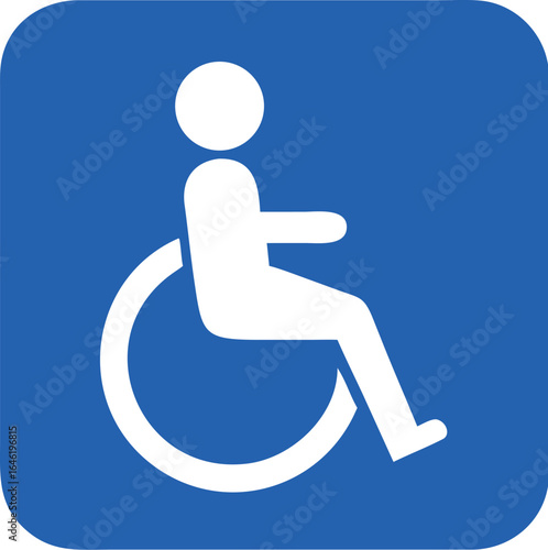Wheelchair, handicapped or accessibility parking or access sign flat blue vector icon 