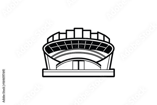 Simple line drawing of a sports stadium or arena building silhouette