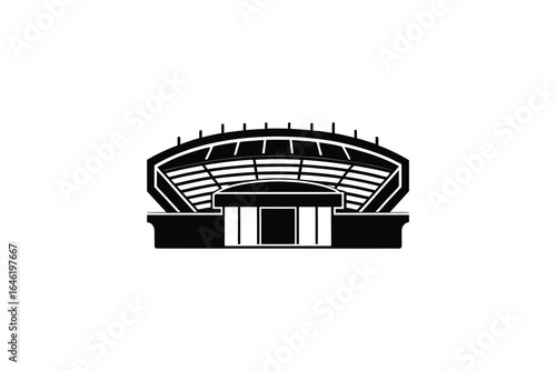 Simple black and white illustration of a sports stadium or arena silhouette