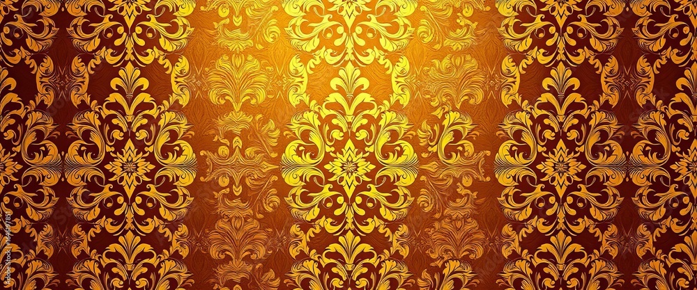 Intricate gold damask vector pattern, seamless repeat, opulent old-world style, vintage, motif Intricate gold damask vector pattern, seamless repeat, opulent old-world style, vintage, motif