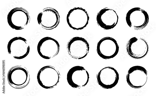 Black ink brush stroke circles collection vector
